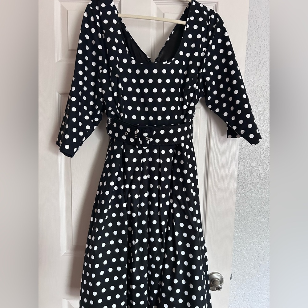 City Chic Black and White Polka Dot Midi Dress